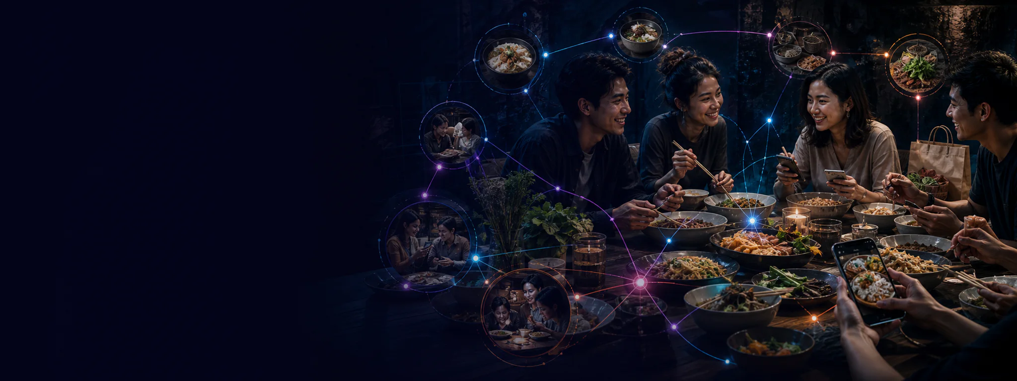 กลุ่มผู้บริโภครับประทานอาหารร่วมกันท่ามกลางเครือข่ายสัญญาณรสนิยม